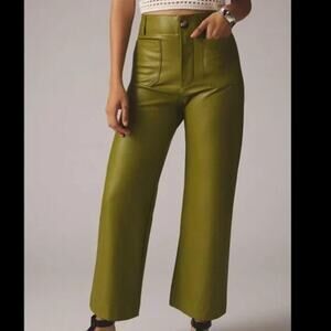 Maeve The Colette Pants Size 33 Tall Faux Leather Green Cropped
